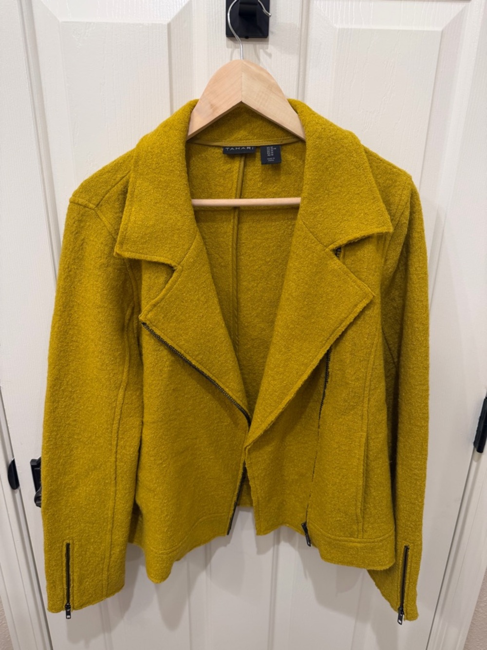 Tahari Women's Mustard Yellow Wool-Blend Moto Blazer